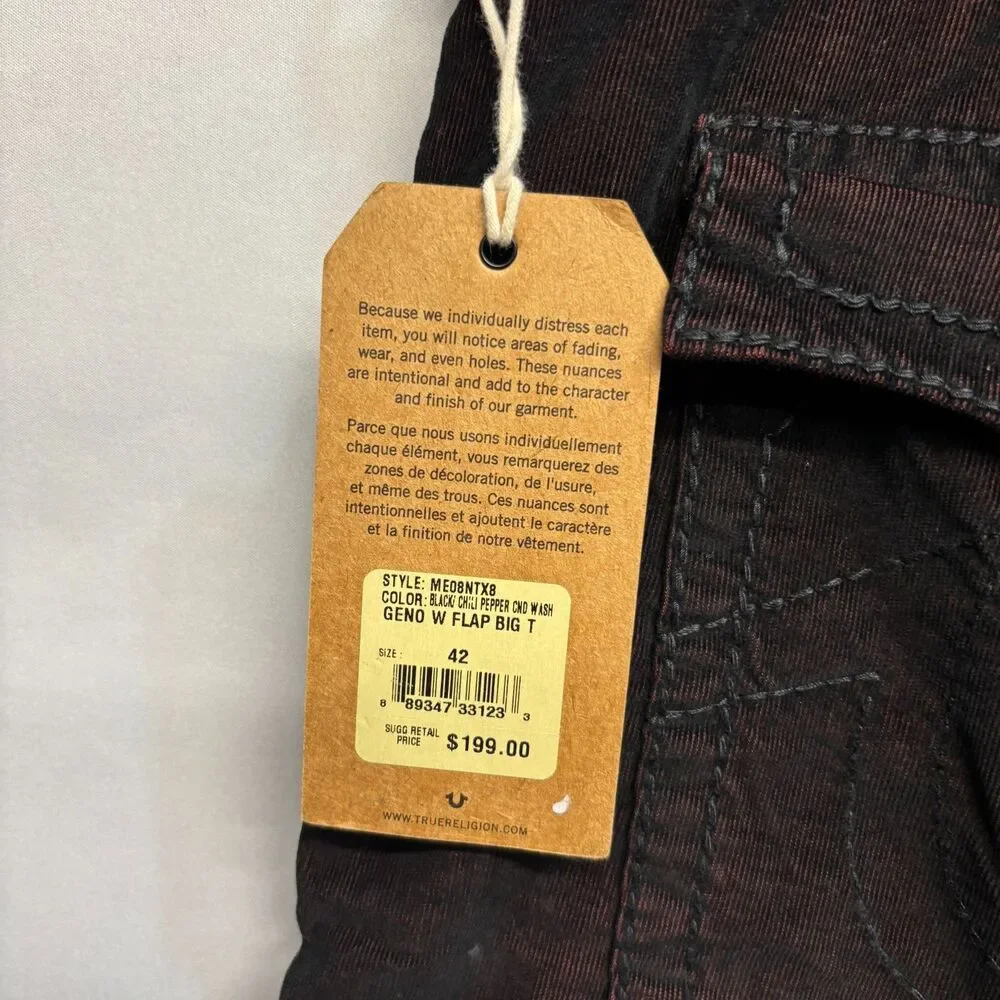NWT True Religion Men Geno Relaxed Slim Jeans Denim Size 42 Flap C127 -27